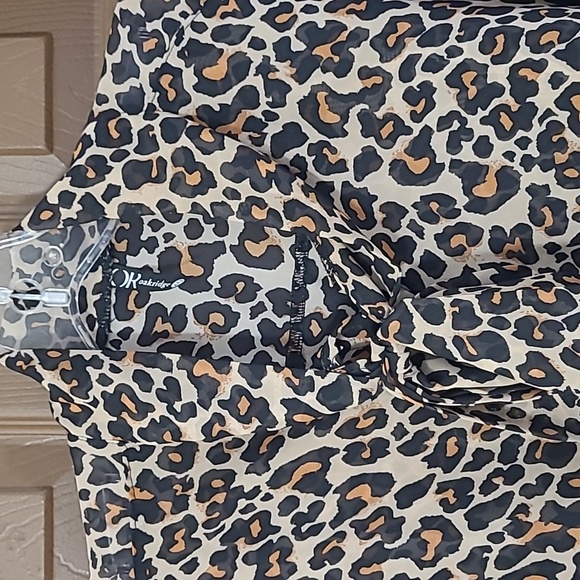 Leopard print high tie neck sheer long sleeve button front blouse - Picture 4 of 7